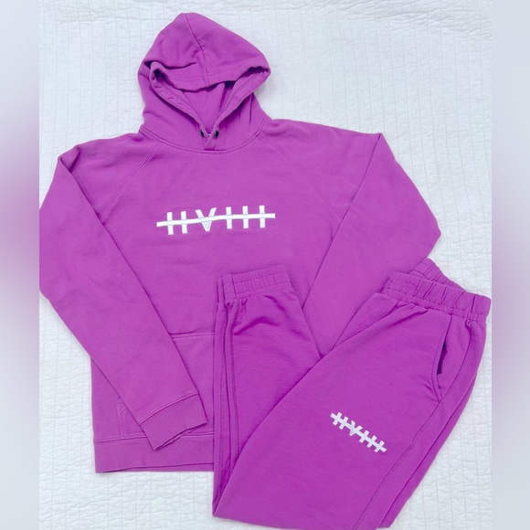 Hviii Brand Goods dark pink hoodie & joggers with olive & pink sweatshirt - Picture 2 of 13